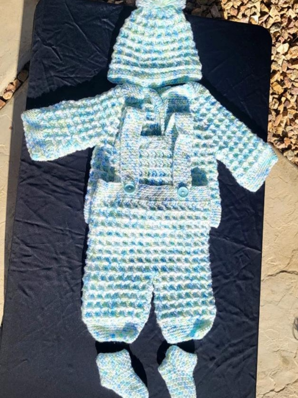 Handmade crochet Blue & White Baby set -with Hat and Booties